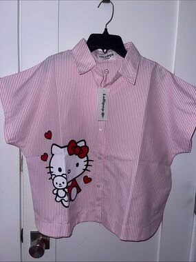 Lollipop Hello Kitty Pink Striped Button-Up blouse